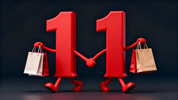 双十一拟人数字拎购物袋电商促销