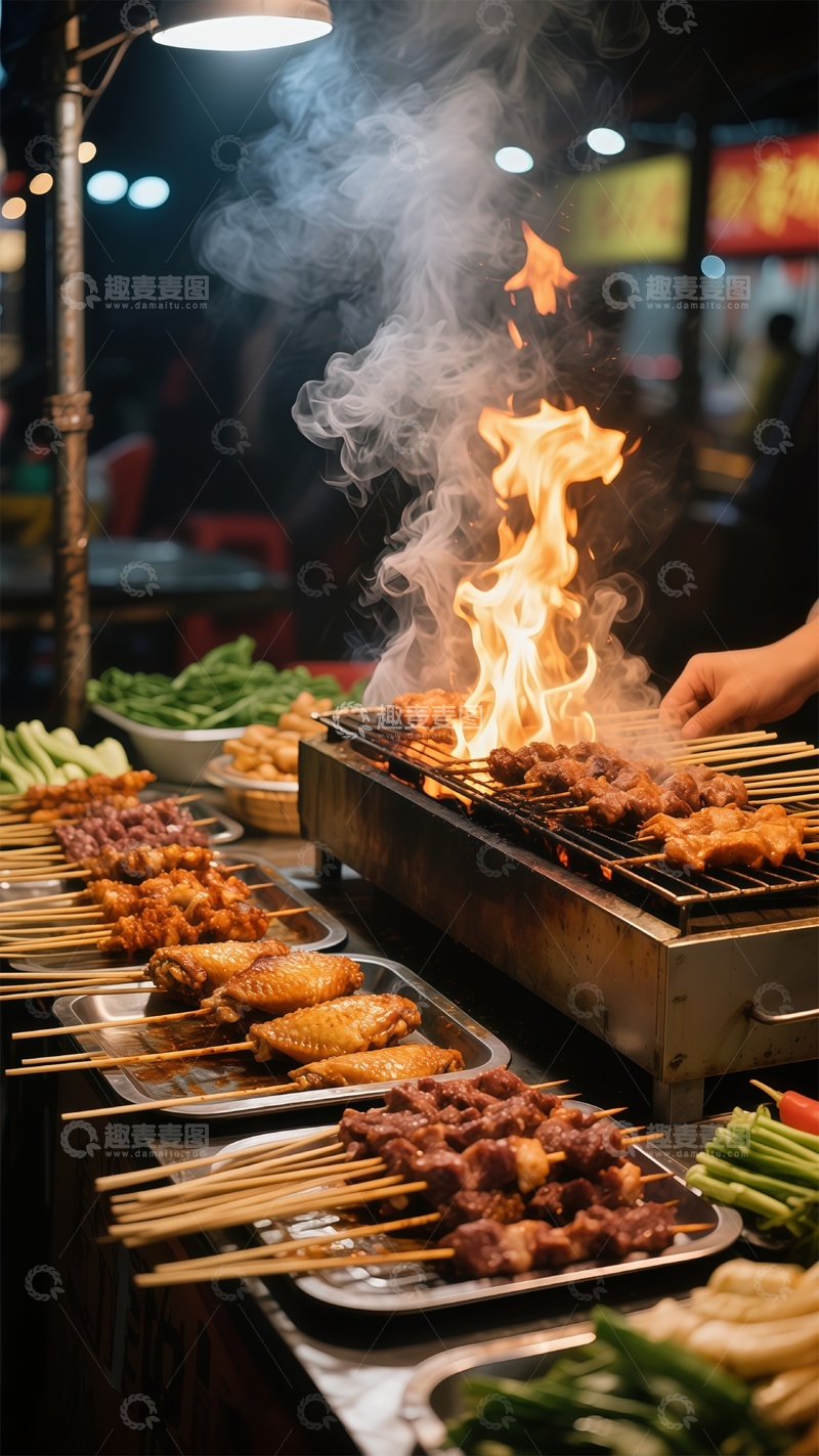 高清大图下载【趣麦麦图】夜市烧烤美食摄影图片