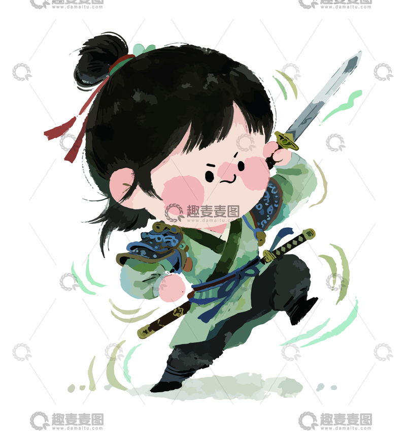源文件下载【趣麦麦图】-古风武侠小女孩插画设计素材
