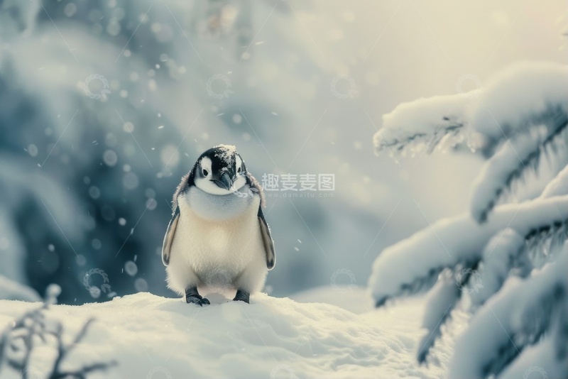 高清大图下载【趣麦麦图】雪地里的一只小企鹅