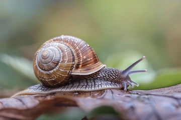 枯叶上爬行的蜗牛