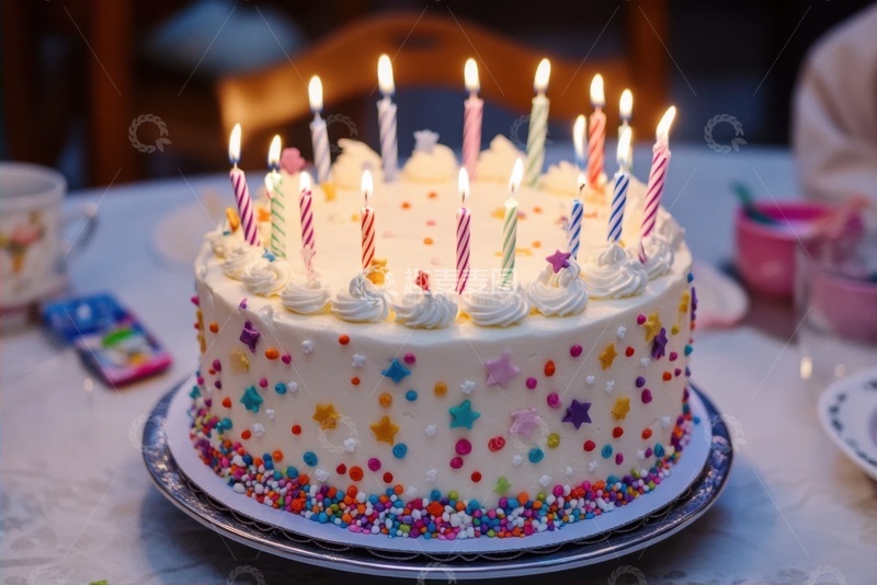 高清大图下载【趣麦麦图】插着蜡烛的生日蛋糕