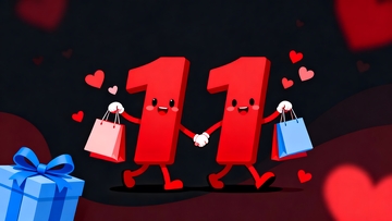 双十一拟人数字手牵手拎购物袋背景