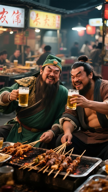 古风夜市烧烤欢庆图