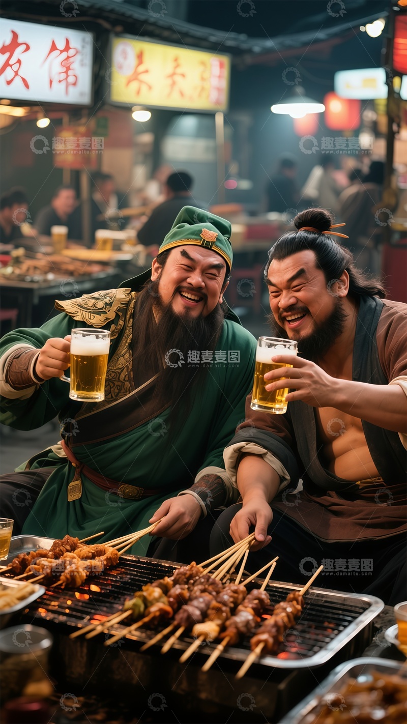 高清大图下载【趣麦麦图】古风夜市烧烤欢庆图