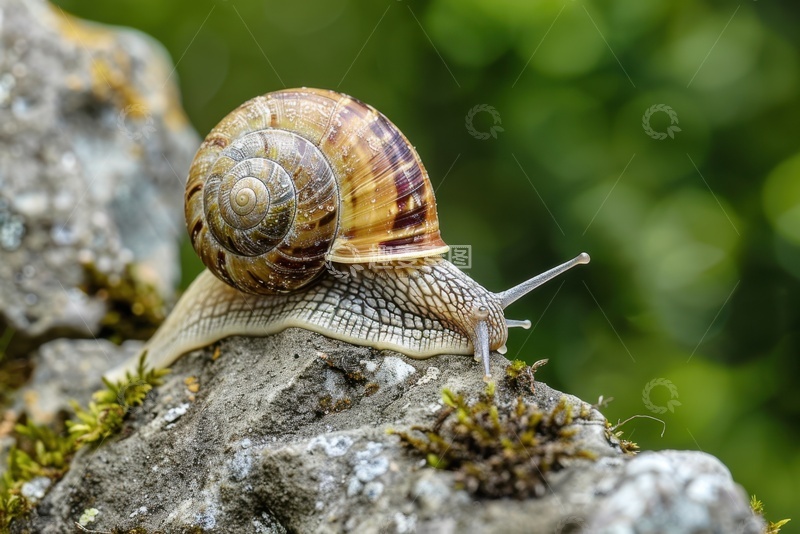 高清大图下载【趣麦麦图】岩石上爬行的一只蜗牛