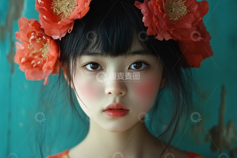 高清大图下载【趣麦麦图】带着鲜花头饰的小女孩