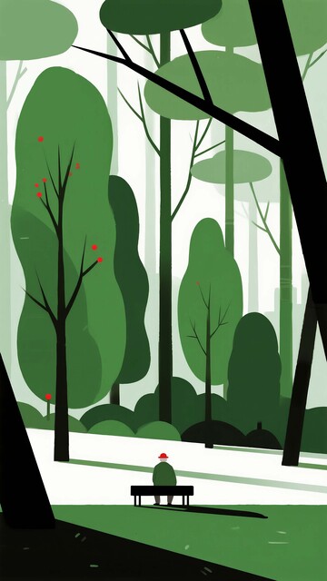 森之谧境：红帽人在林间的极简遐想