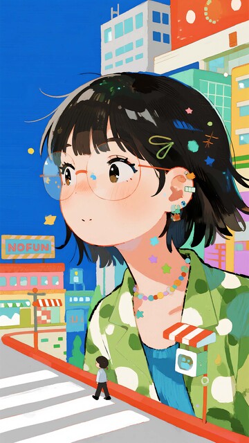 都市霓虹：戴眼镜少女的城市探索日志