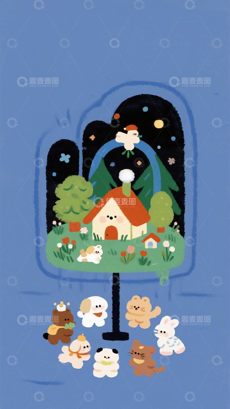 高清大图下载【趣麦麦图】蓝境奇趣：动物们的微景观童话派对