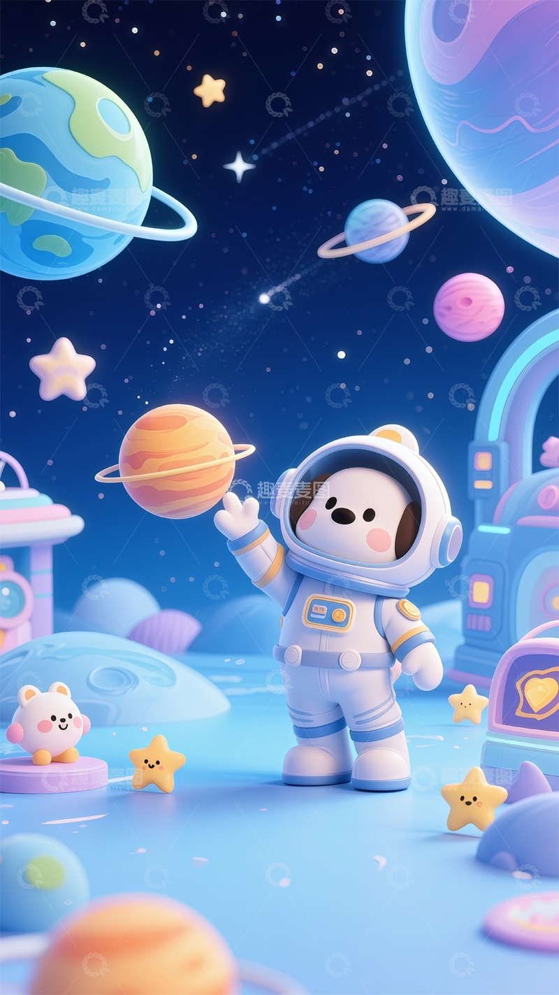 高清大图下载【趣麦麦图】卡通太空探险插画