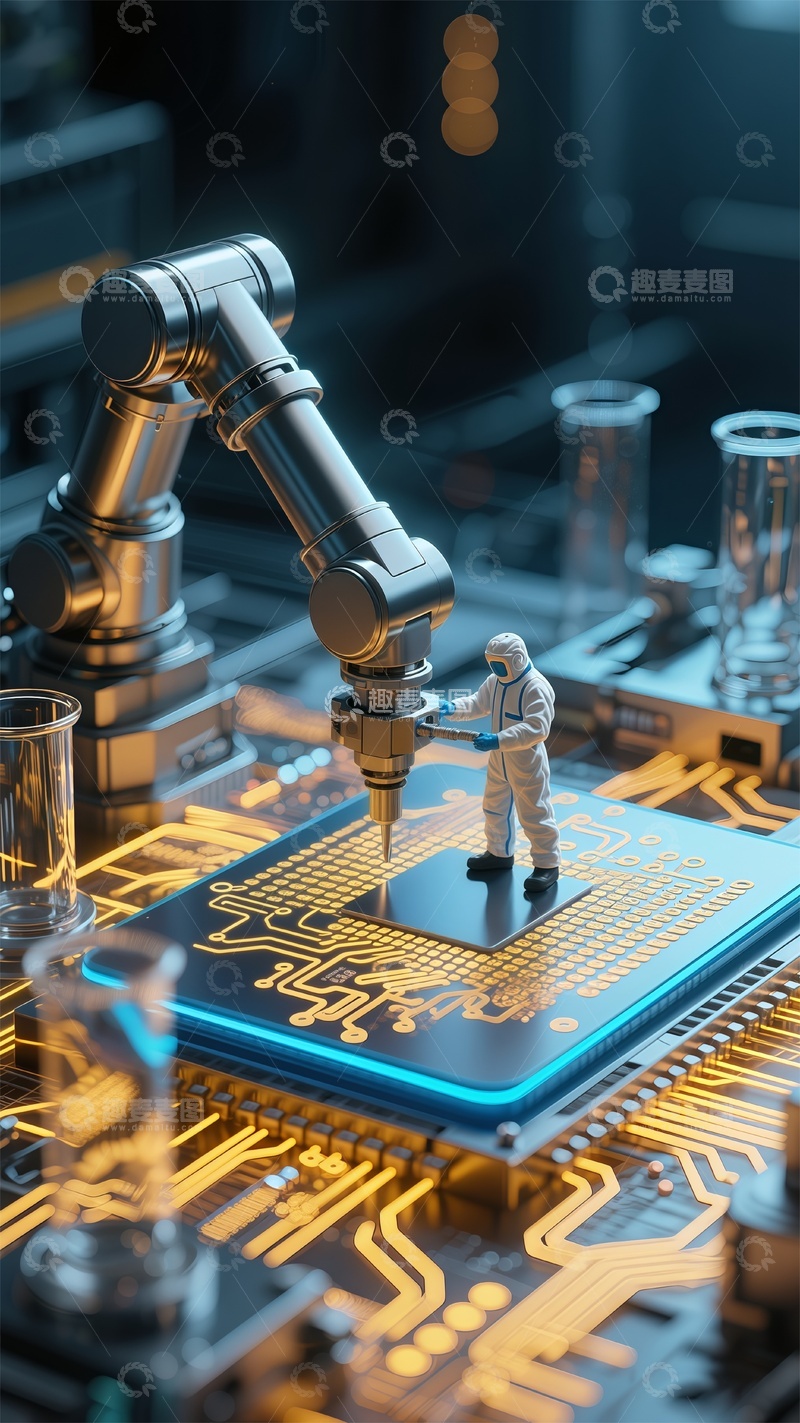 高清大图下载【趣麦麦图】科技风电路板机器人操作图