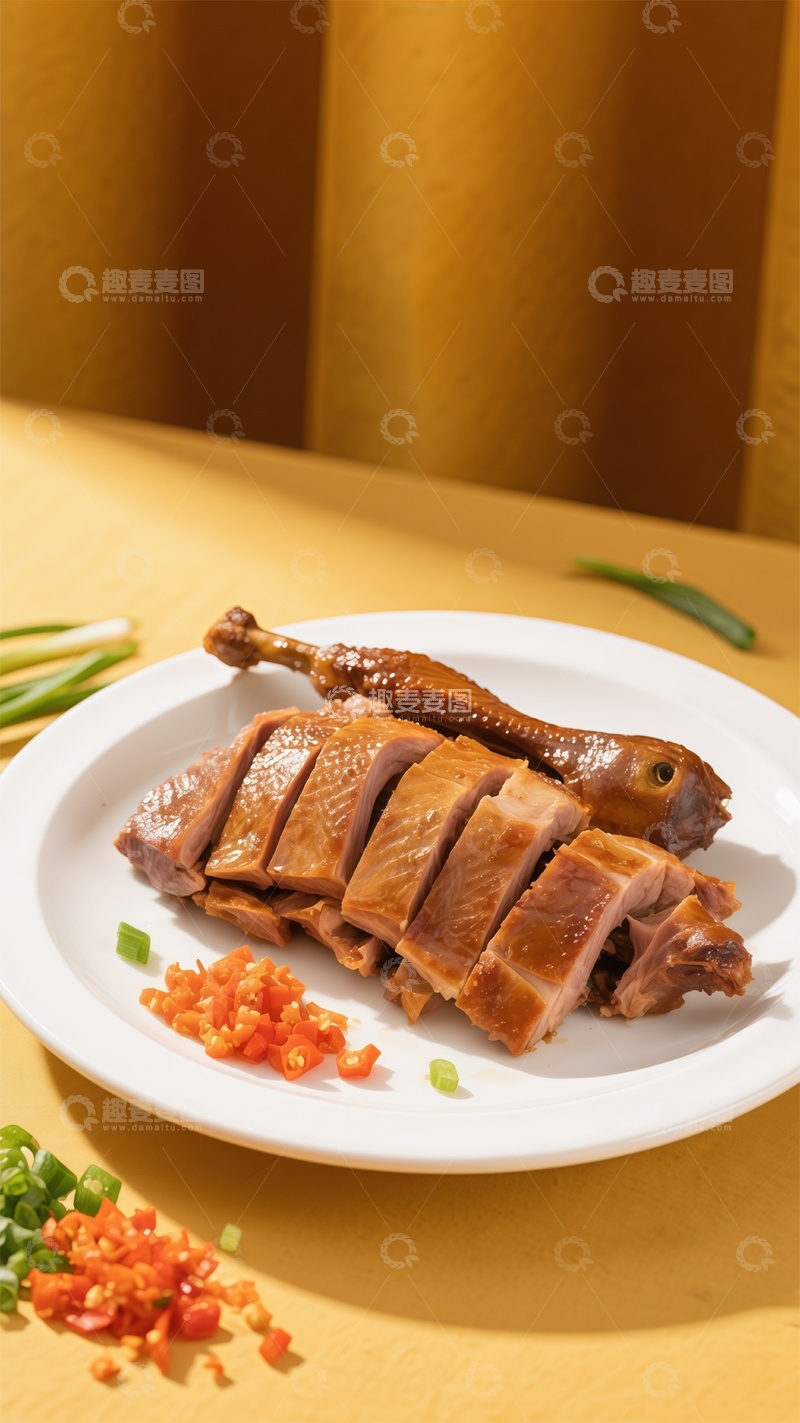 高清大图下载【趣麦麦图】金黄脆皮卤鸭美食摄影