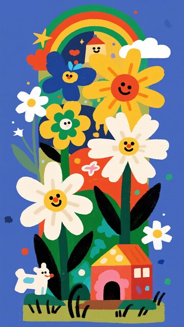 彩虹花境：笑脸花海的童话小天地