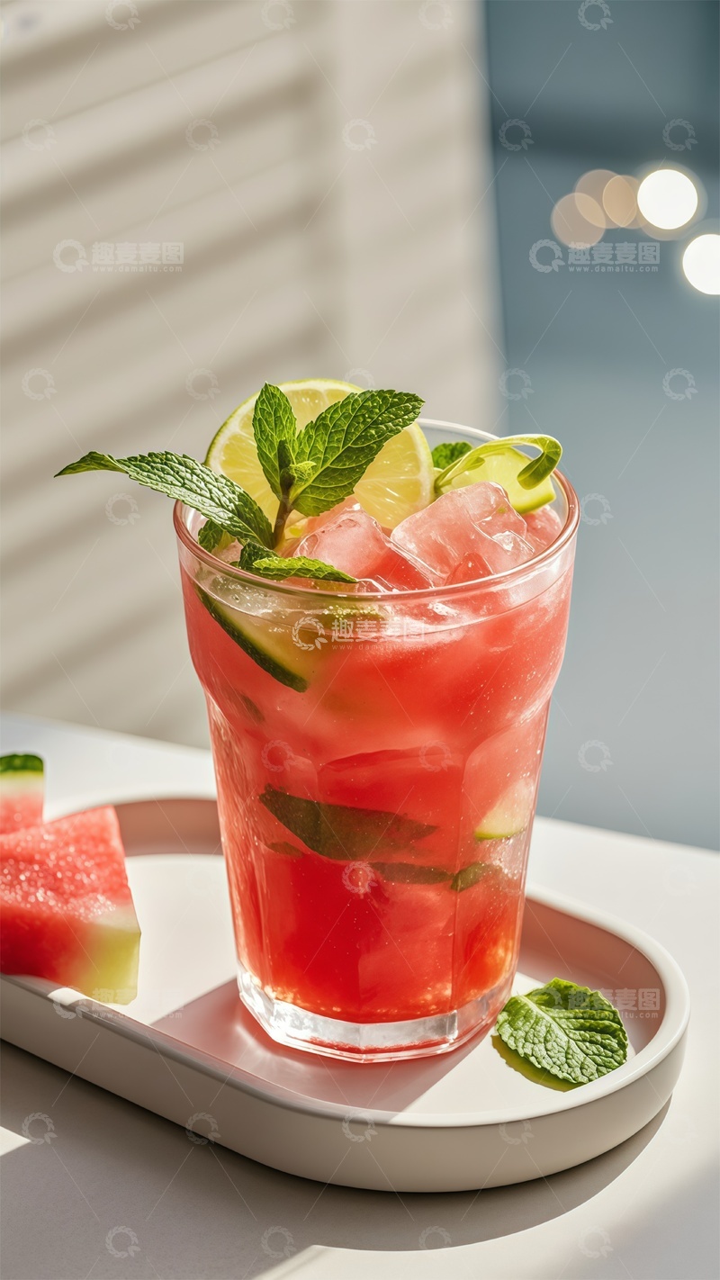 高清大图下载【趣麦麦图】夏日清凉西瓜薄荷饮品