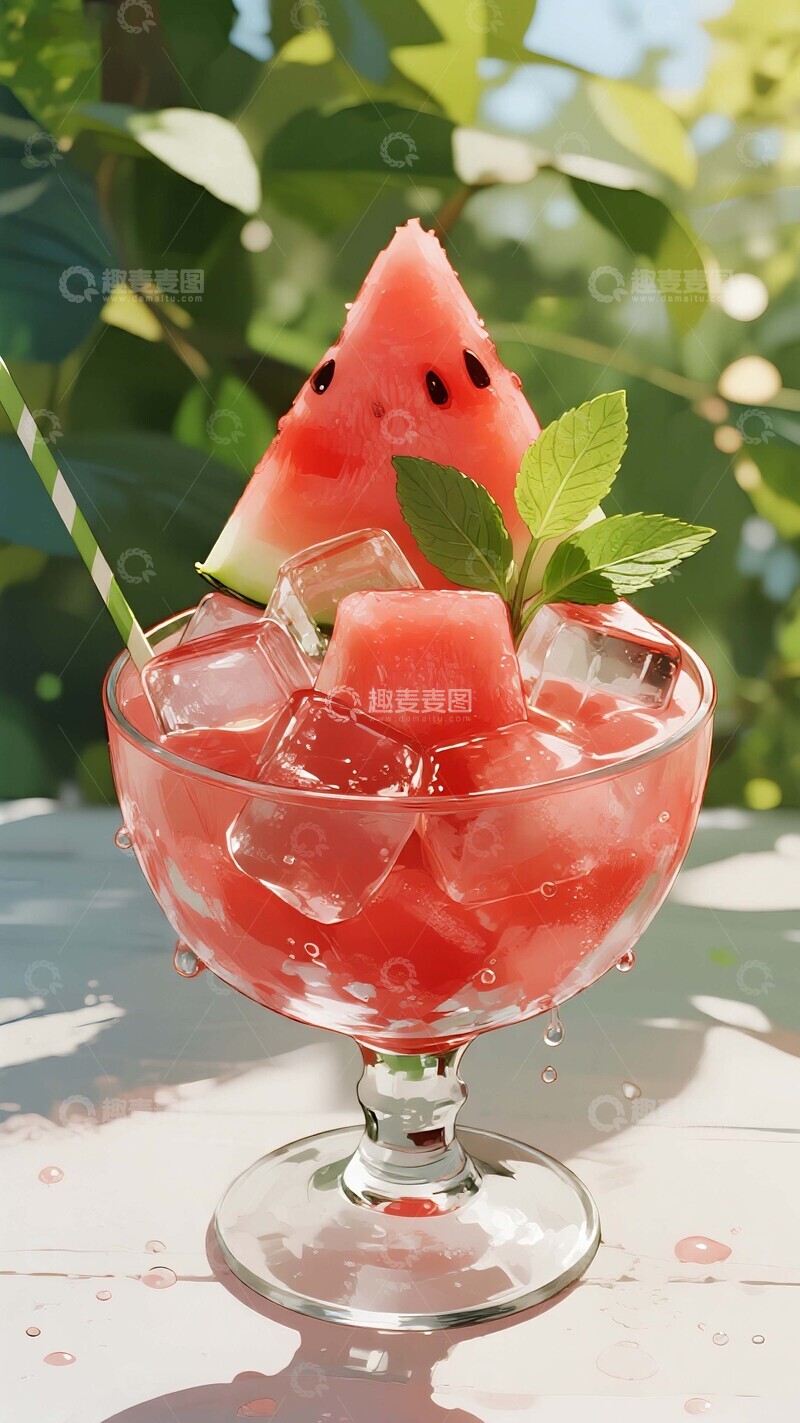 高清大图下载【趣麦麦图】夏意沁凉：西瓜特饮的冰爽时光