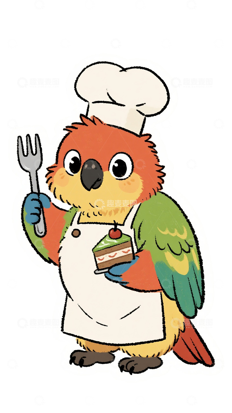 高清大图下载【趣麦麦图】彩羽厨神：红顶鹦鹉的甜品时刻
