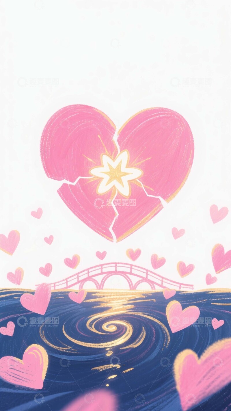 高清大图下载【趣麦麦图】心桥涡韵：碎心金星的浪漫水世界