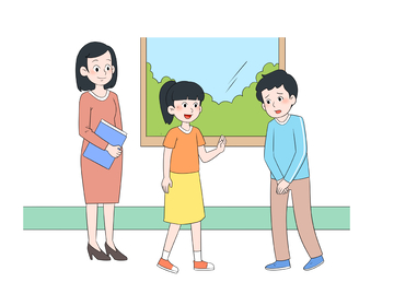 课堂上互动的老师与学生教育插画