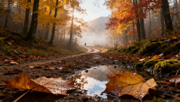 秋日林间小路风景图