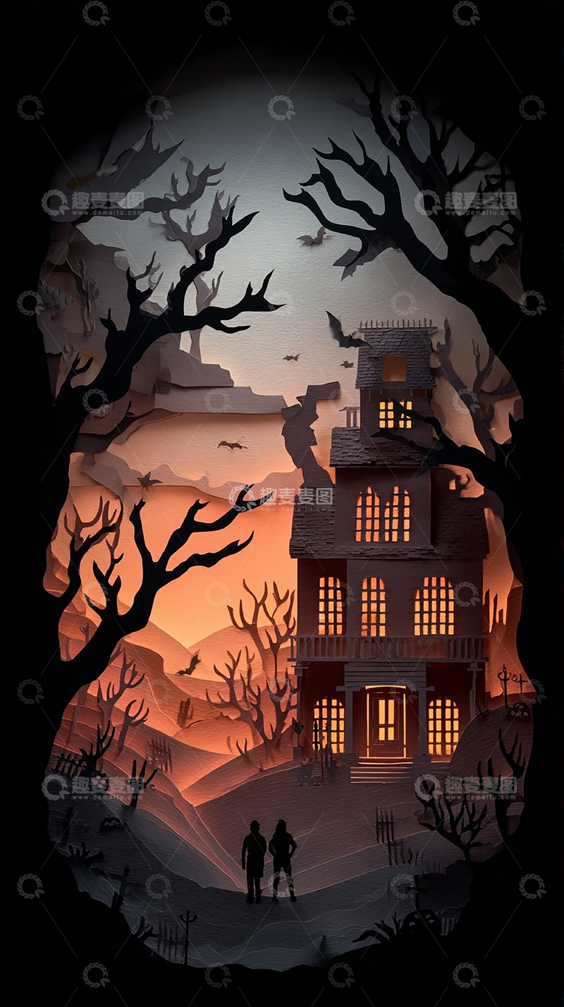 高清大图下载【趣麦麦图】黑暗中的鬼屋探秘