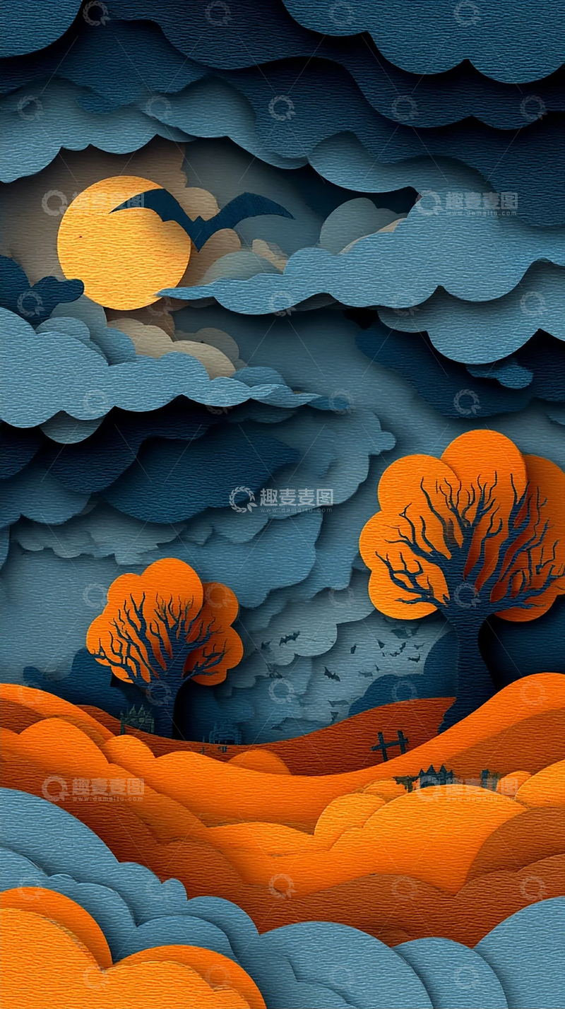 高清大图下载【趣麦麦图】神秘夜空的月光与蝙蝠