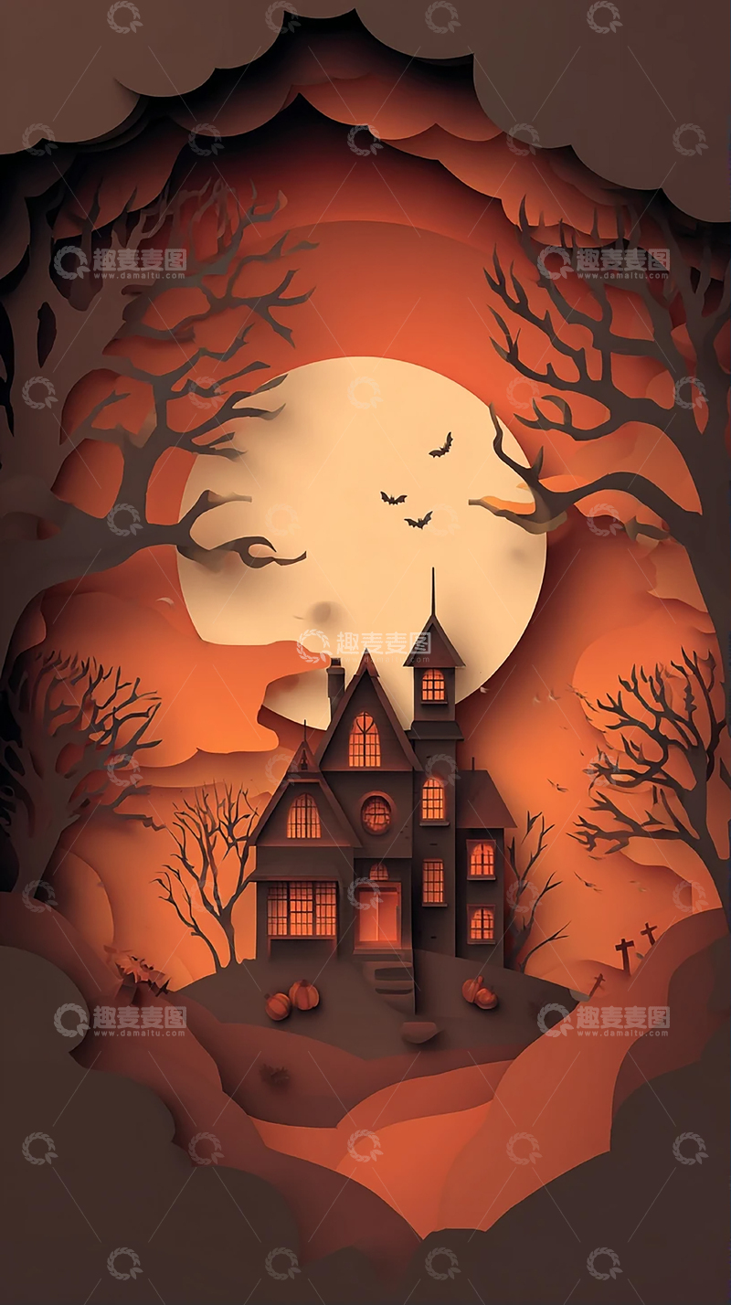 高清大图下载【趣麦麦图】恐怖的月夜古堡