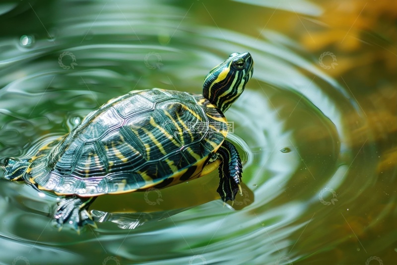 高清大图下载【趣麦麦图】湖里游泳的乌龟