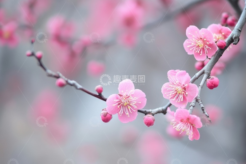 高清大图下载【趣麦麦图】盛开的桃花花枝花朵