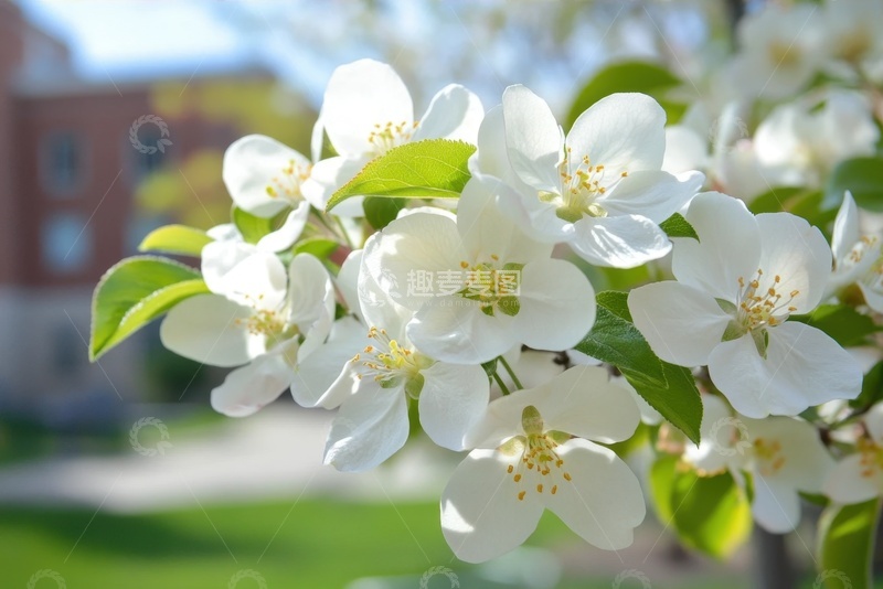 高清大图下载【趣麦麦图】盛开的白色梨花花枝