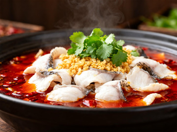 水煮鱼红油汤汁鱼片香菜