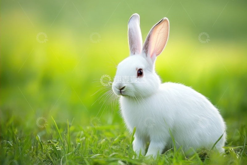 高清大图下载【趣麦麦图】草地上的一只白兔子