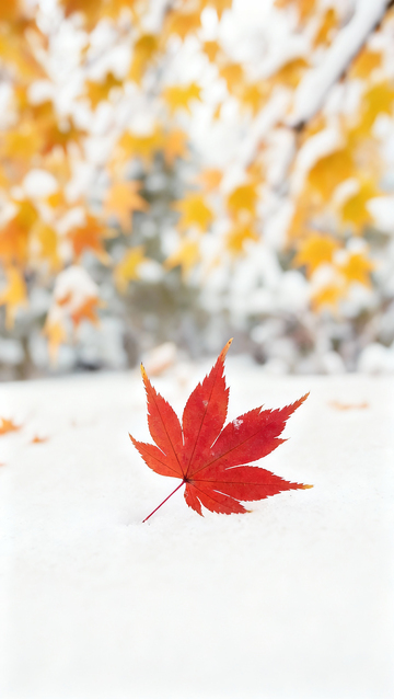 雪中的枫叶红叶摄影壁纸