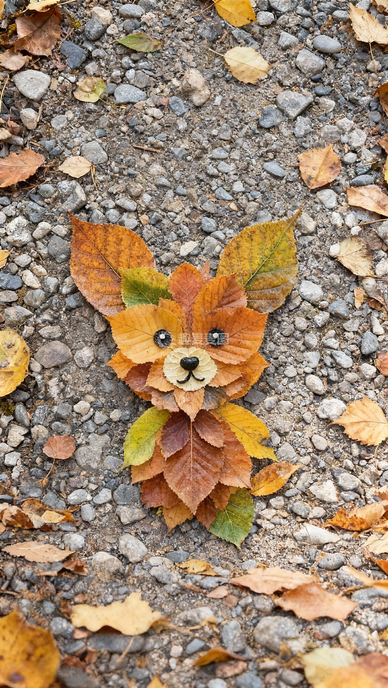 高清大图下载【趣麦麦图】秋天落叶创意动物童趣图案