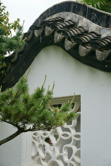 传统中式建筑细节松树装饰