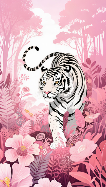 粉红丛林白虎插画设计