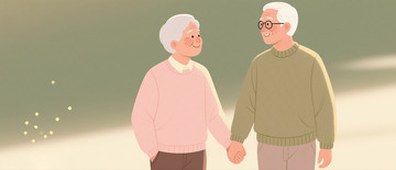 老年夫妇散步插画