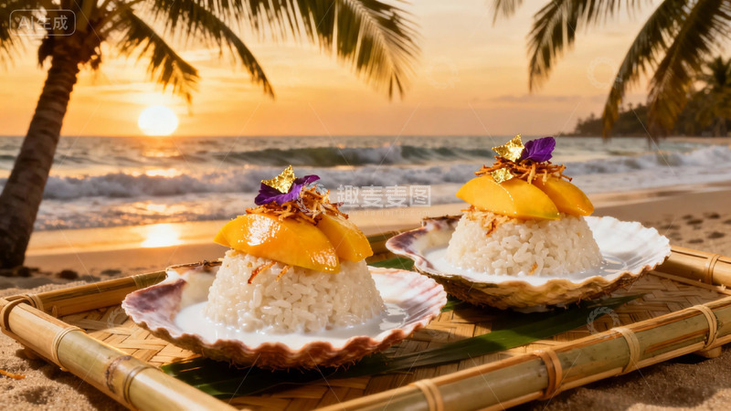 高清大图下载【趣麦麦图】海滩美食日落美景