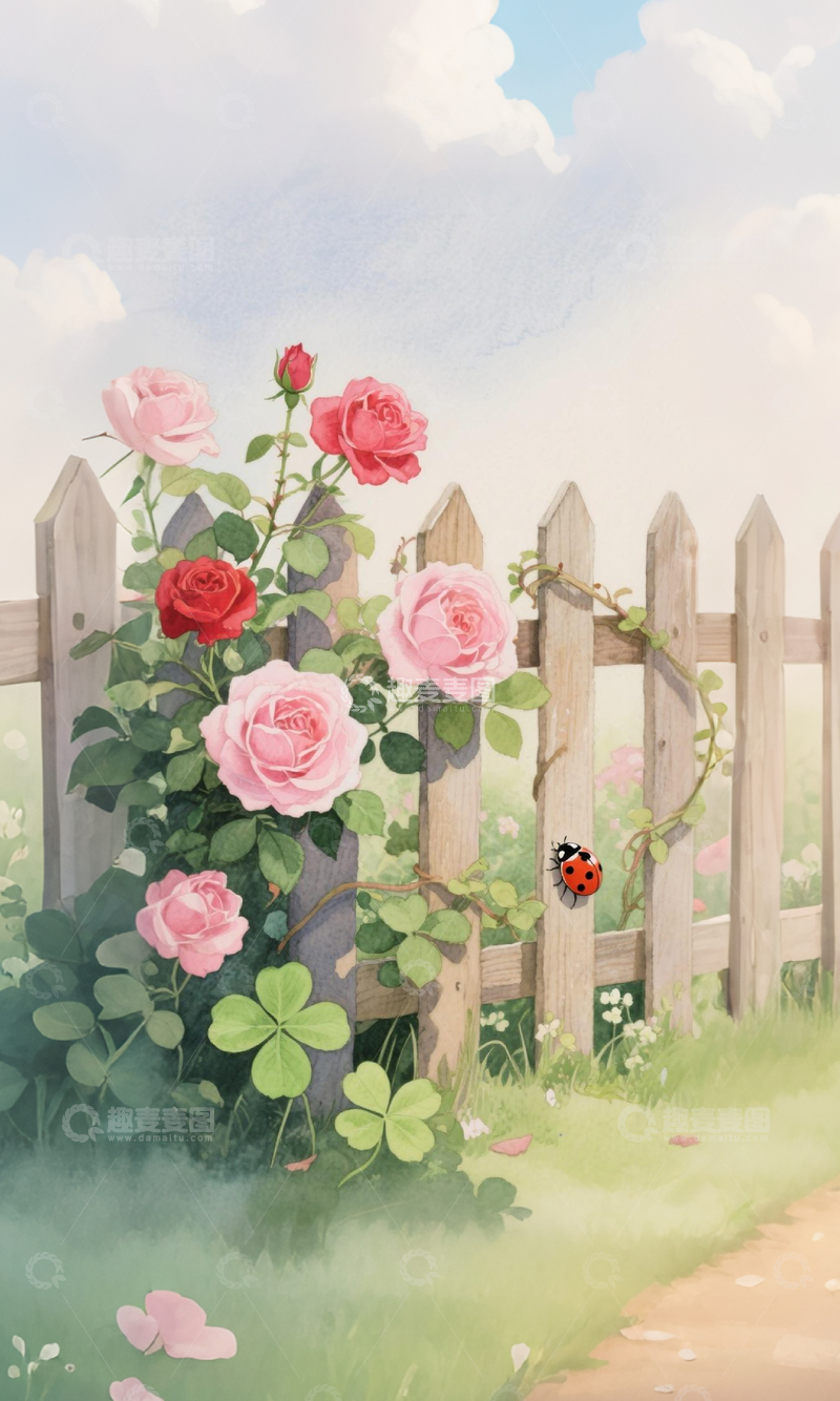 高清大图下载【趣麦麦图】田园玫瑰篱笆2