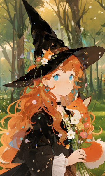 森林女巫与狐狸插画