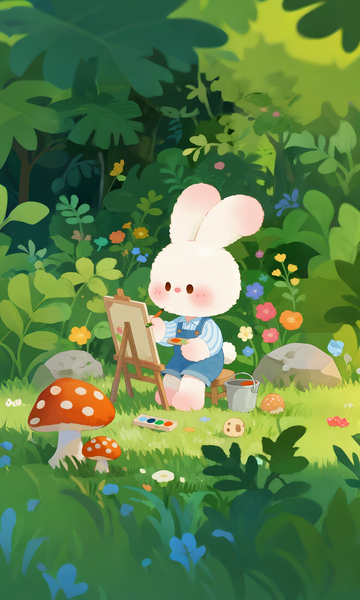 卡通兔森林绘画插画