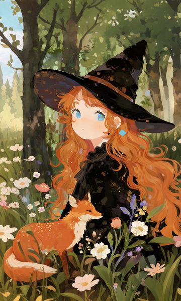 森林女巫与狐狸插画