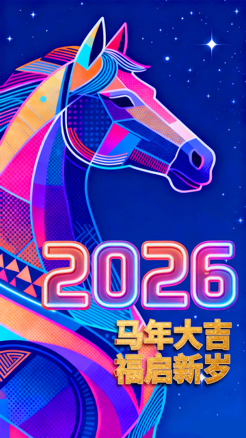 彩色线条抽象简约马头马年海报