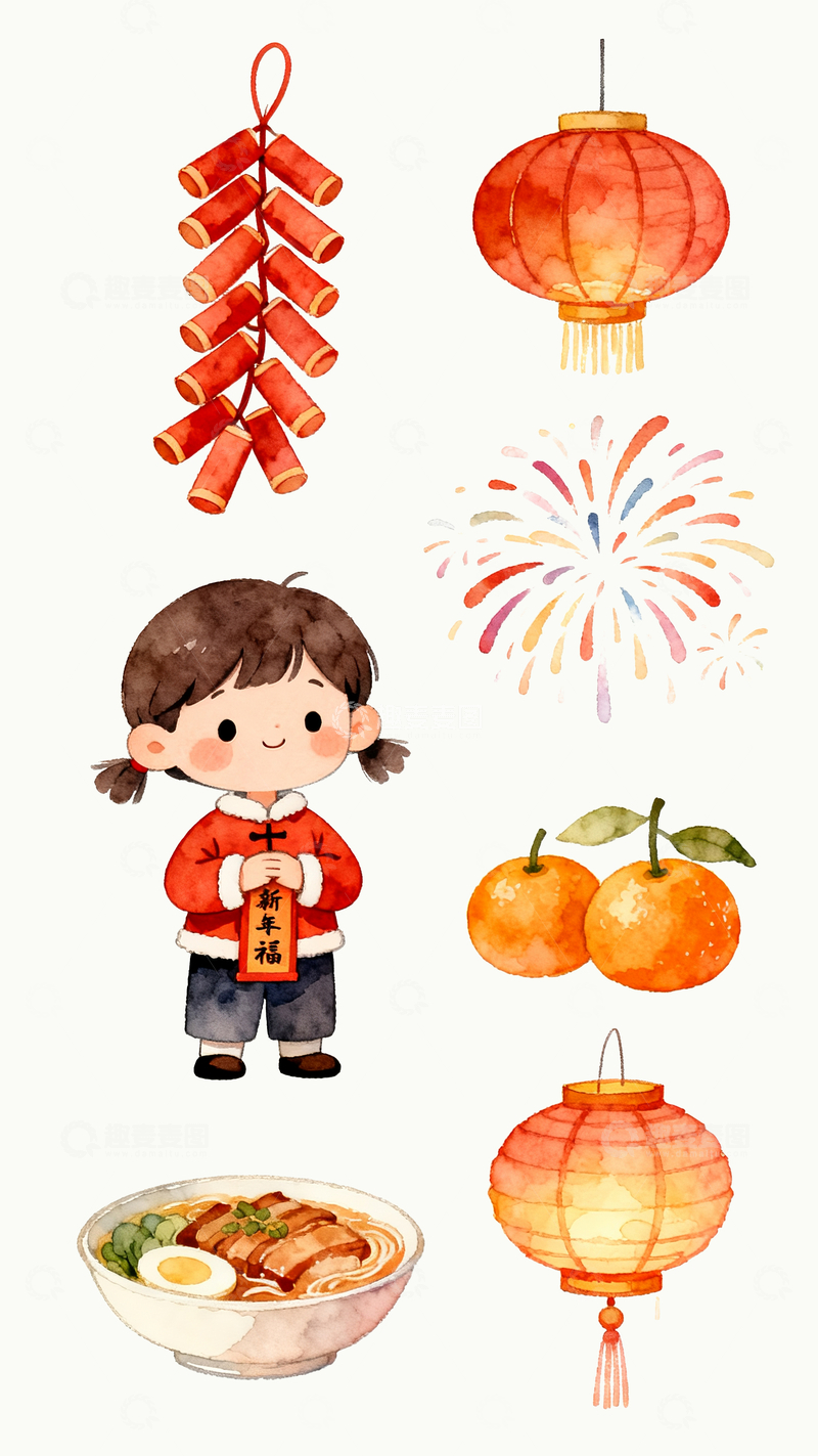 源文件下载【趣麦麦图】水彩新年元素3