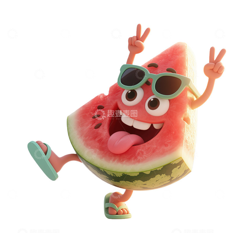 高清大图下载【趣麦麦图】卡通西瓜角色3D渲染图片