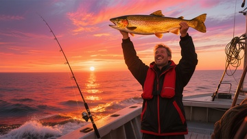海上钓鱼日落美景摄影图片