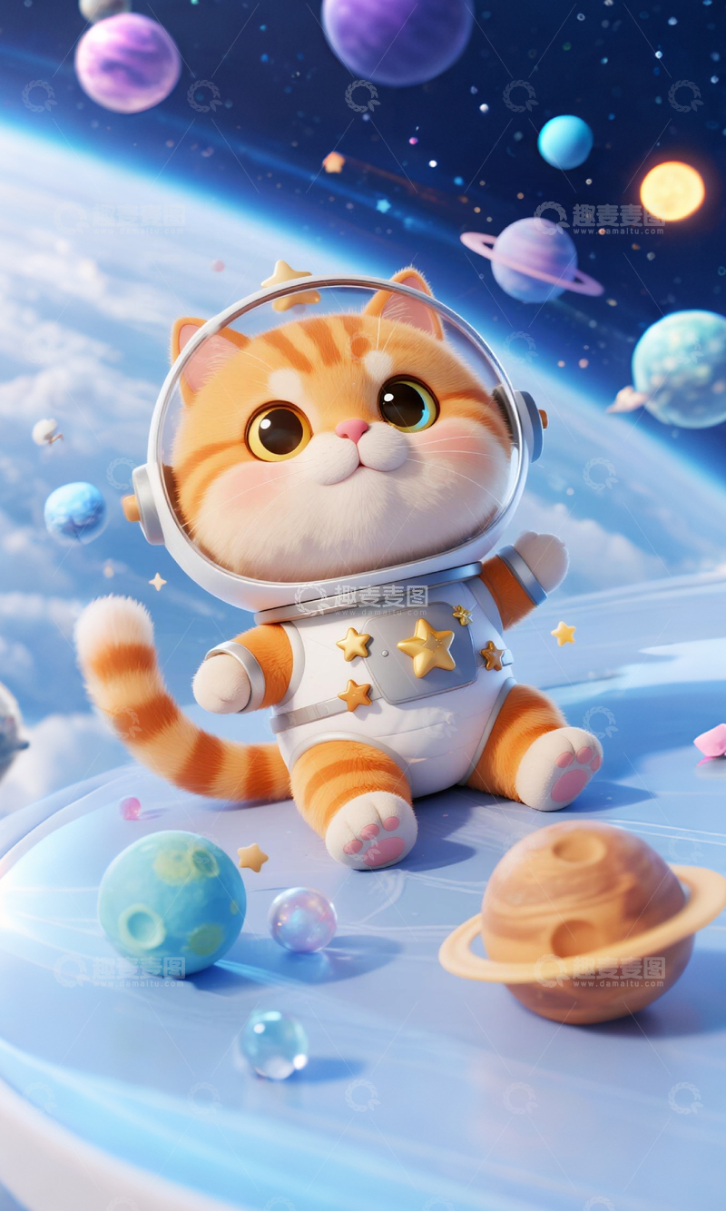 高清大图下载【趣麦麦图】卡通太空猫探险图