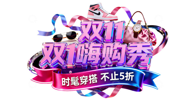 高清大图下载【趣麦麦图】双11嗨购秀3D立体字设计3