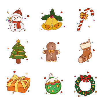 卡通圣诞节元素贴纸插画设计素材