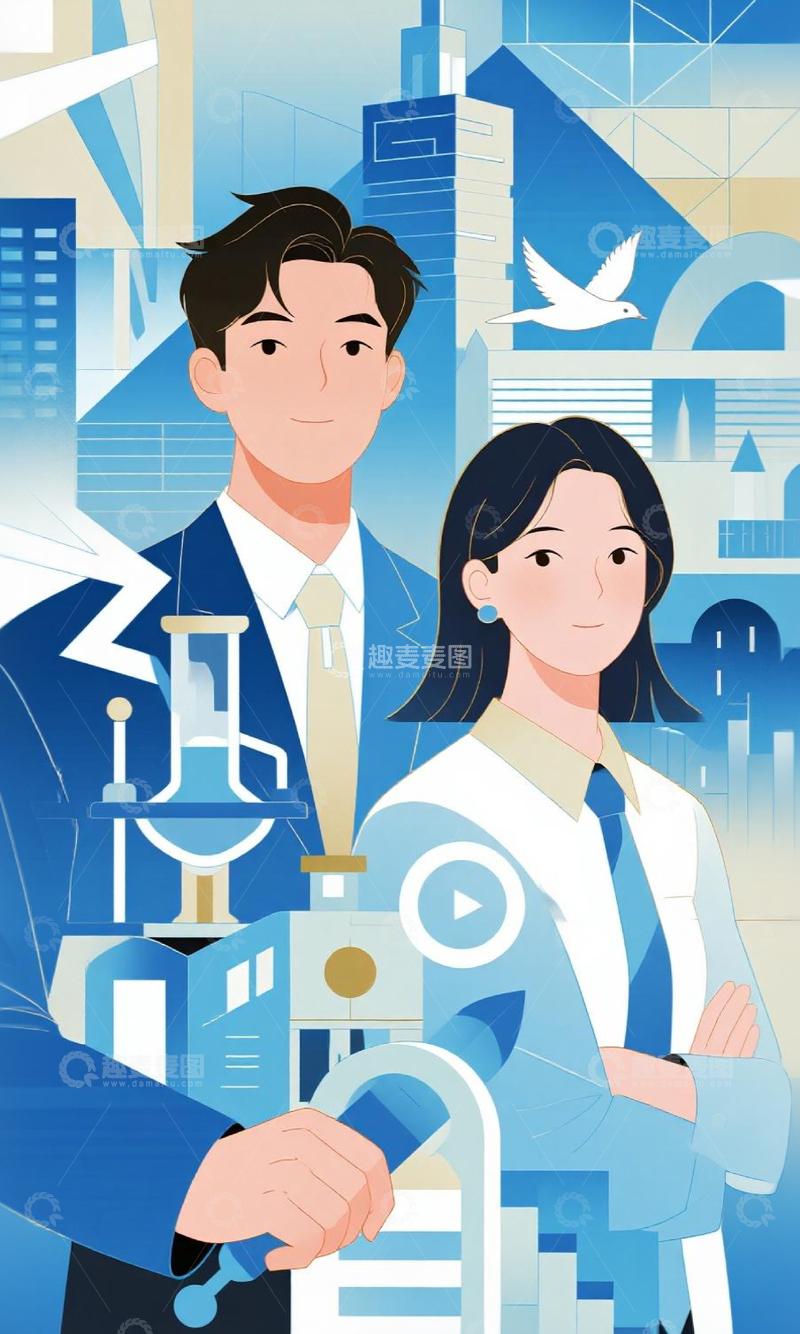 高清大图下载【趣麦麦图】现代科技商务合作插画